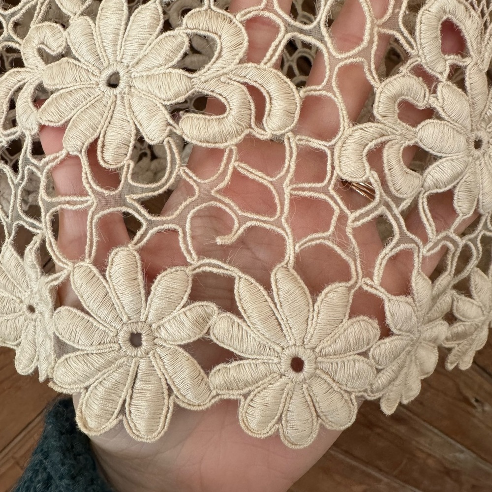 Vintage 60s lace embroidered flower dress medium ivory boho hippie - Picture 7 of 12